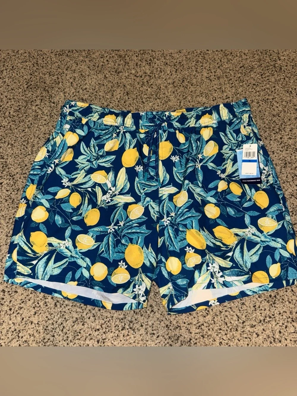 NWT Izod Saltwater Swim Trunks, Blue /Yellow, Size XL
